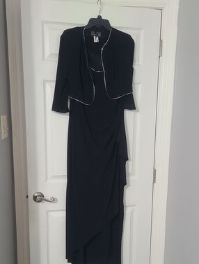 Alex Evenings Black Beaded Maxi Dress with Cropped Jacket